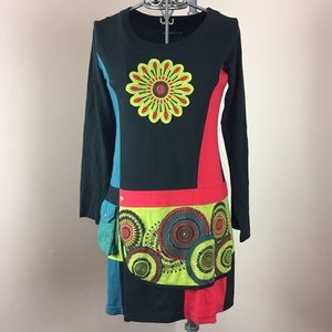 Leopards and Rose black long sleeve mini dress